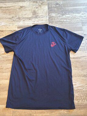 USMC Marines Logo Performance Workout T Shirt Blue Men’s Large